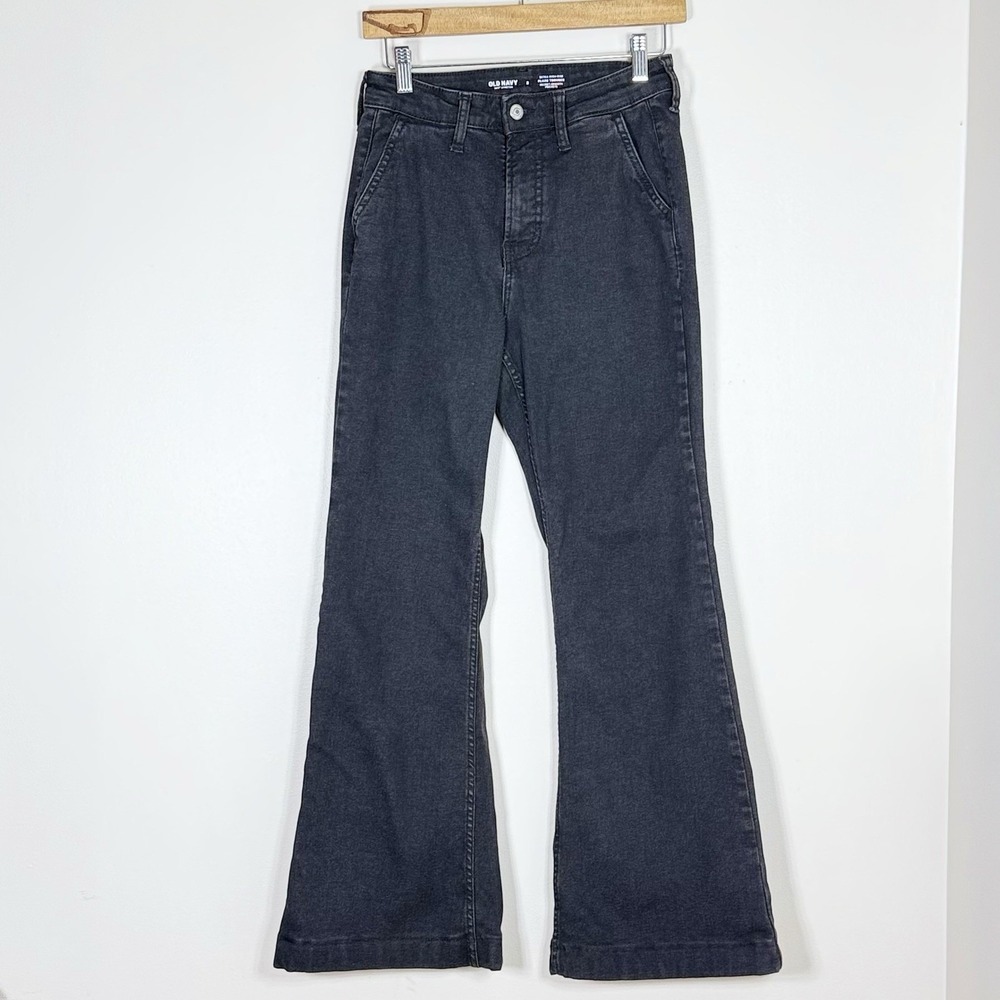 Old Navy Womens Flare Trouser Jeans Size 2 Washed Black High Rise Minimalist